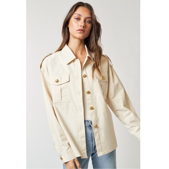 la lavon Jackets & Blazers - NWOT Cotton & Tencel Cream Gold Button Lightweight Jacket - Med.